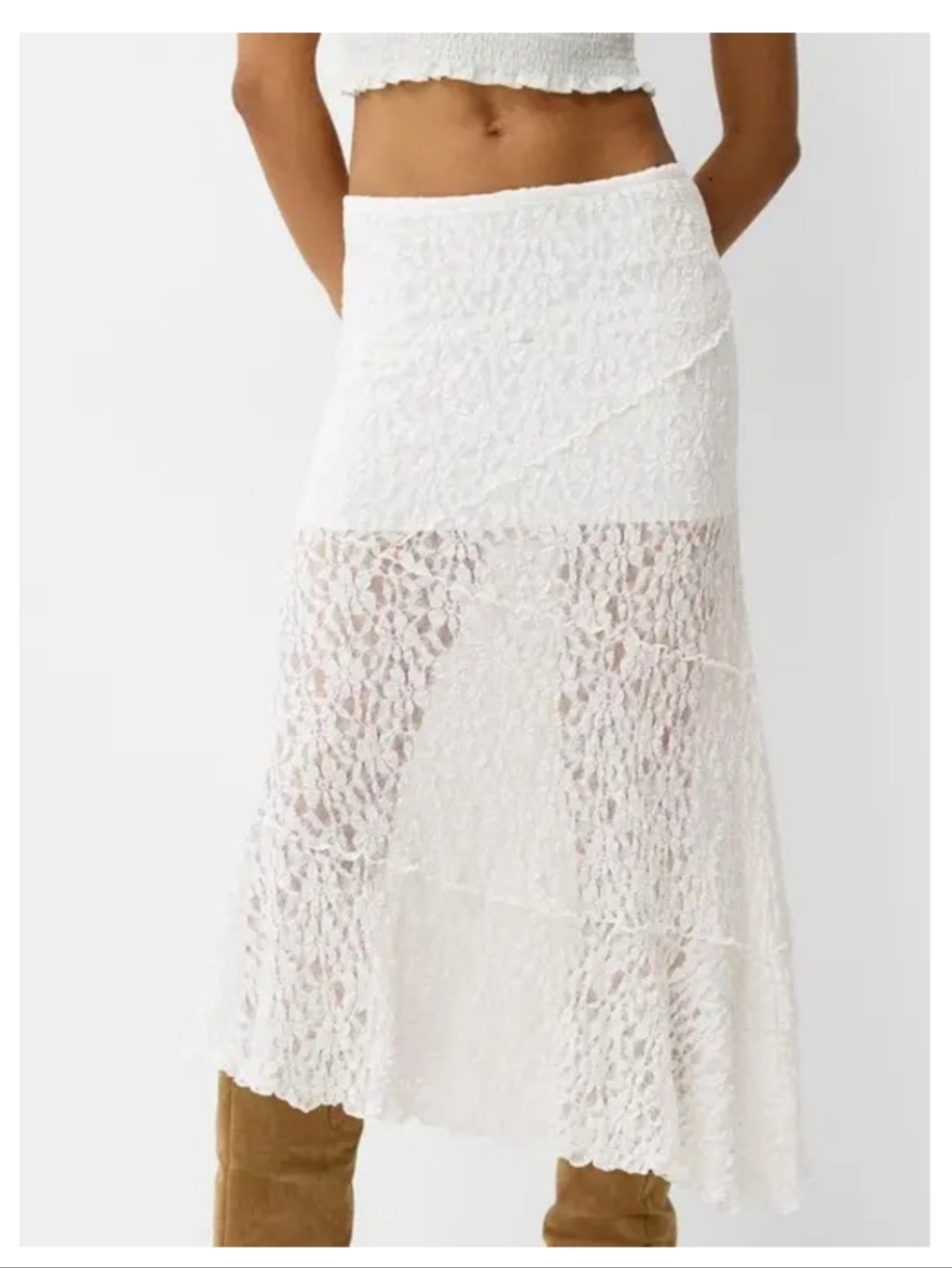 New White Lace  Midi Skirt